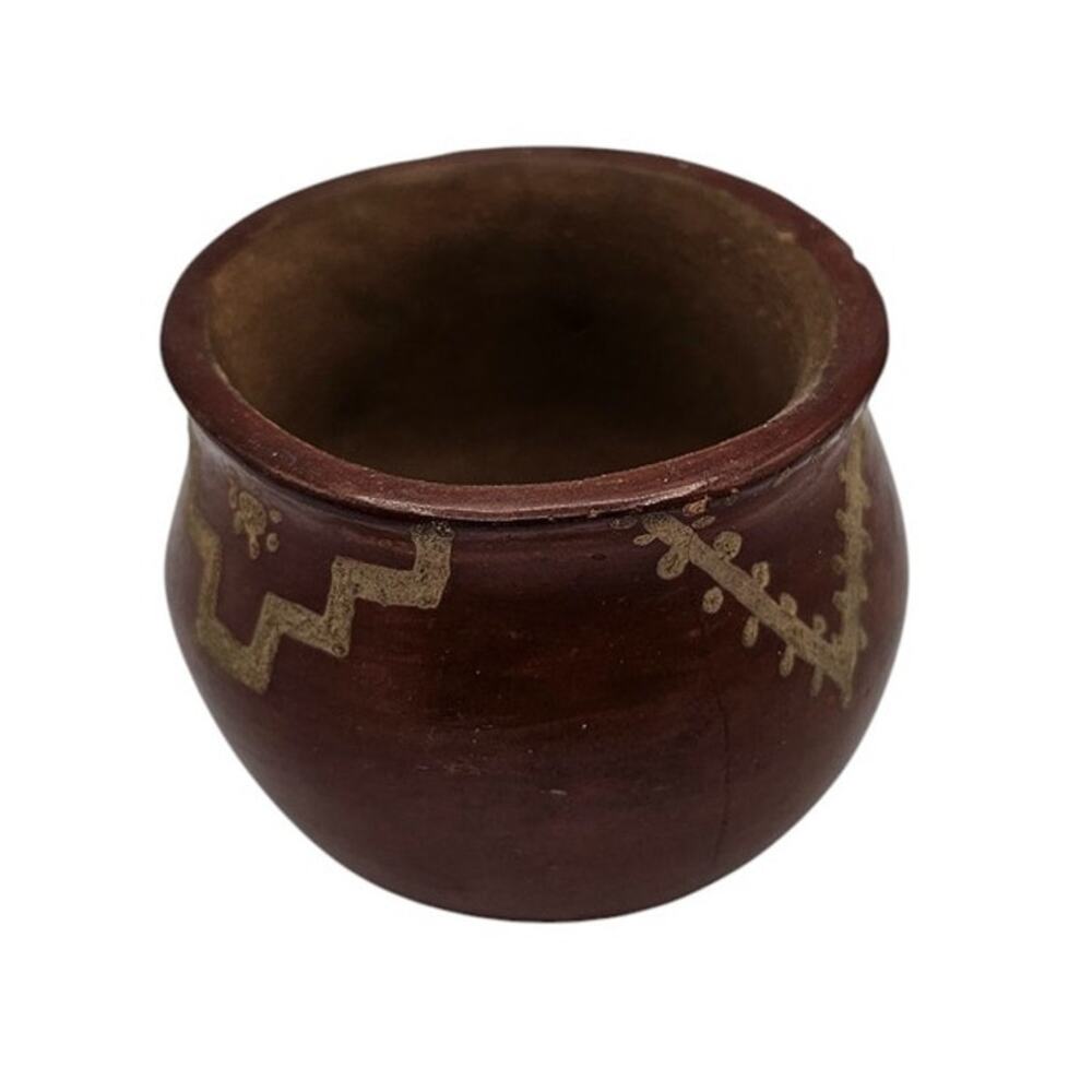Native American Vintage Mid-Century Pottery Bowl Signed 1950s Brown Gold